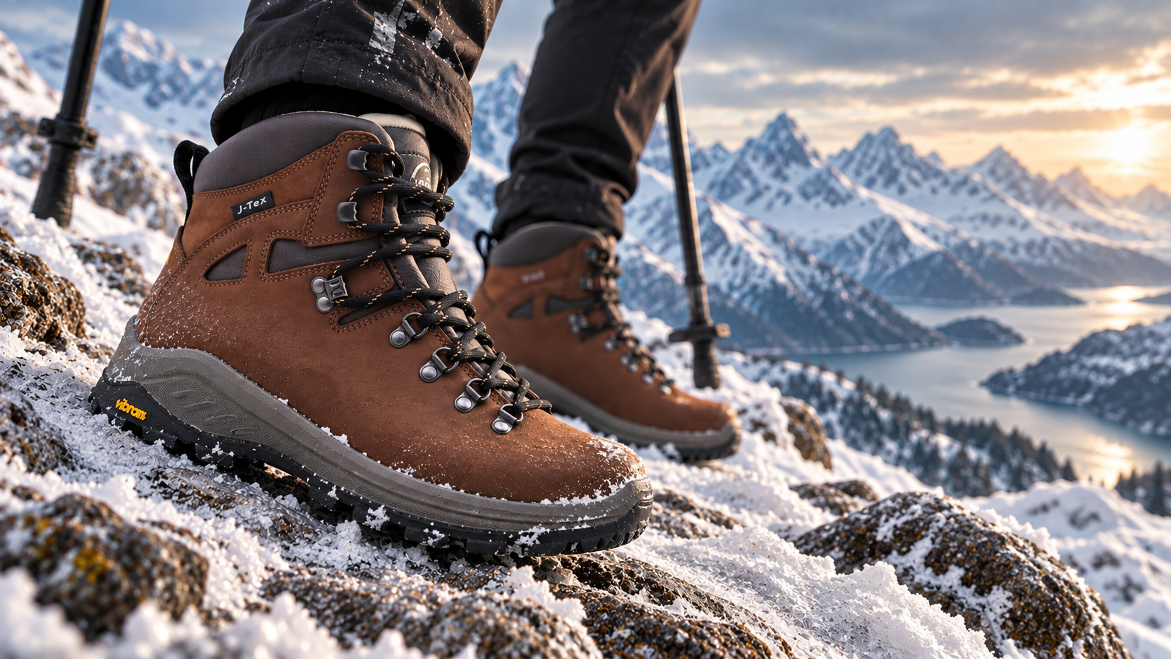 Jacalu trekking boots in snowy mountains